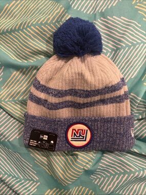 NY Giants Men’s Pom Beanie - Grey & Blue Kids Winter Hat